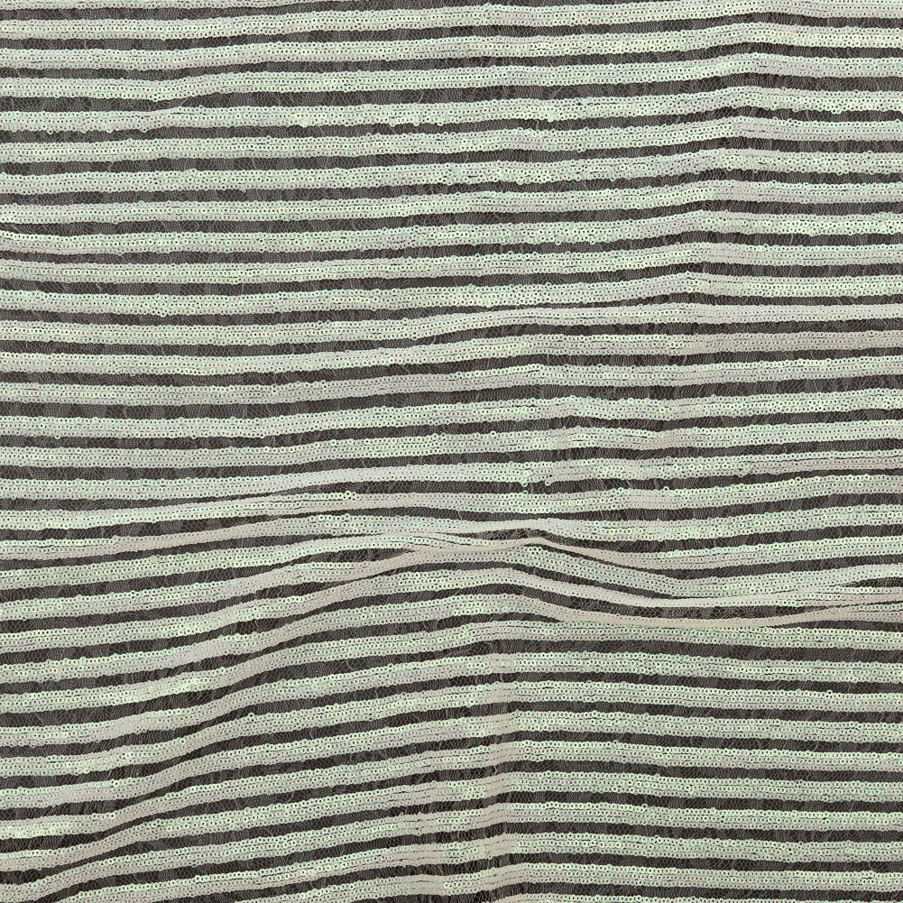 Netting with Baby Sequins - Glittery Green and Pink Iridescent Stripes on White