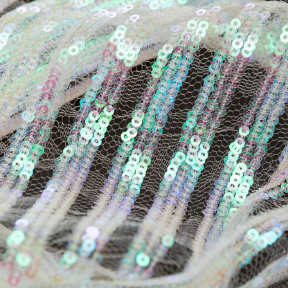 Netting with Baby Sequins - Green, Blue and Pink Iridescent Stripes on White Full