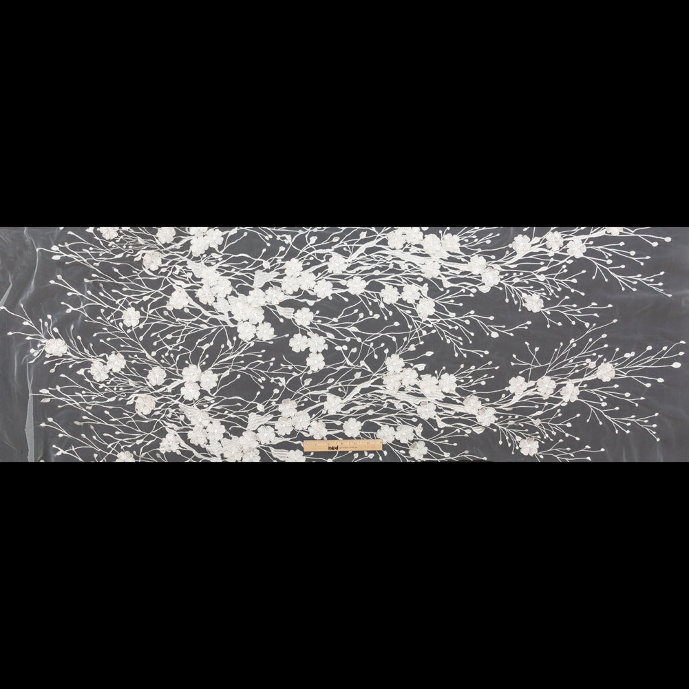 3D Embroidered Lace - White Floral Folded
