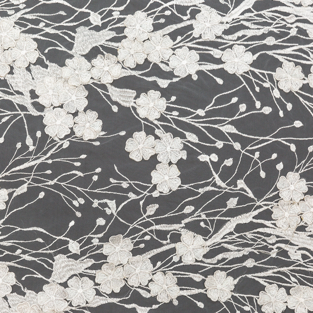3D Embroidered Lace - White Floral