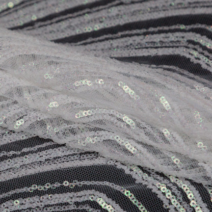 Glittery Green and Pink Iridescent Chevron Baby Sequins on White Tulle Detail