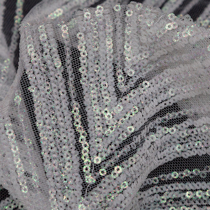 Glittery Green and Pink Iridescent Chevron Baby Sequins on White Tulle Full
