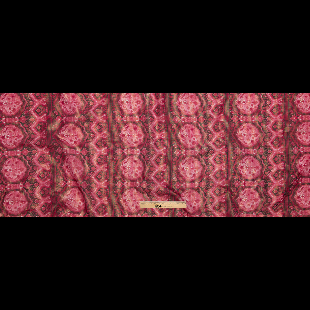 Cardinal Red Damask Cotton Voile with Metallic Gold Stripes Full