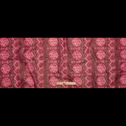 Cardinal Red Damask Cotton Voile with Metallic Gold Stripes Full