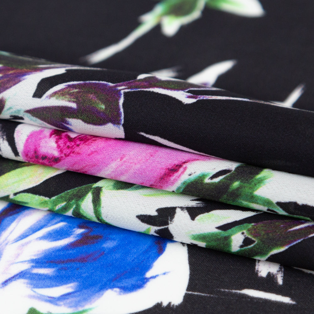 Milly Italian Black, Ibis Rose and Princess Blue Floral Silk Georgette Folded
