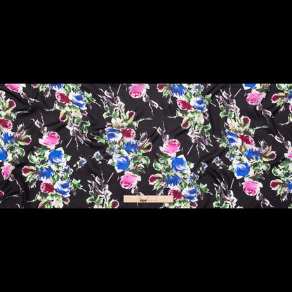 Milly Italian Black, Ibis Rose and Princess Blue Floral Silk Georgette Full