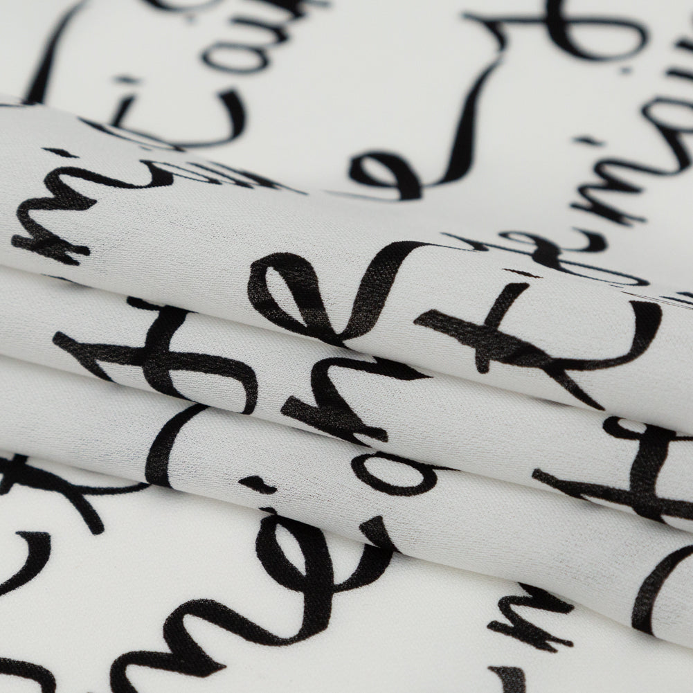 Milly Italian White and Black Calligraphy Silk Georgette Folded