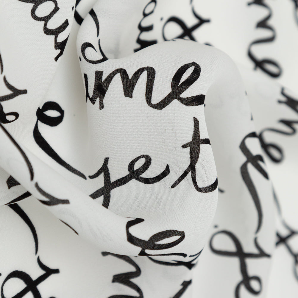 Milly Italian White and Black Calligraphy Silk Georgette Detail
