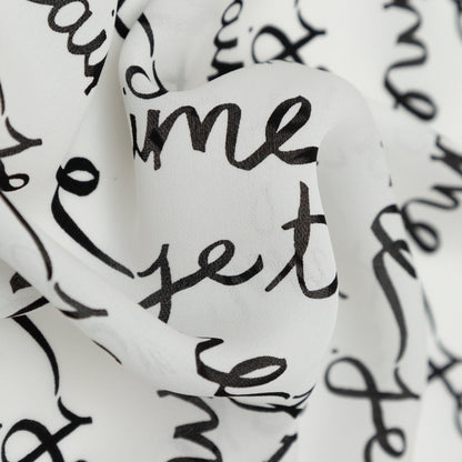 Milly Italian White and Black Calligraphy Silk Georgette Detail