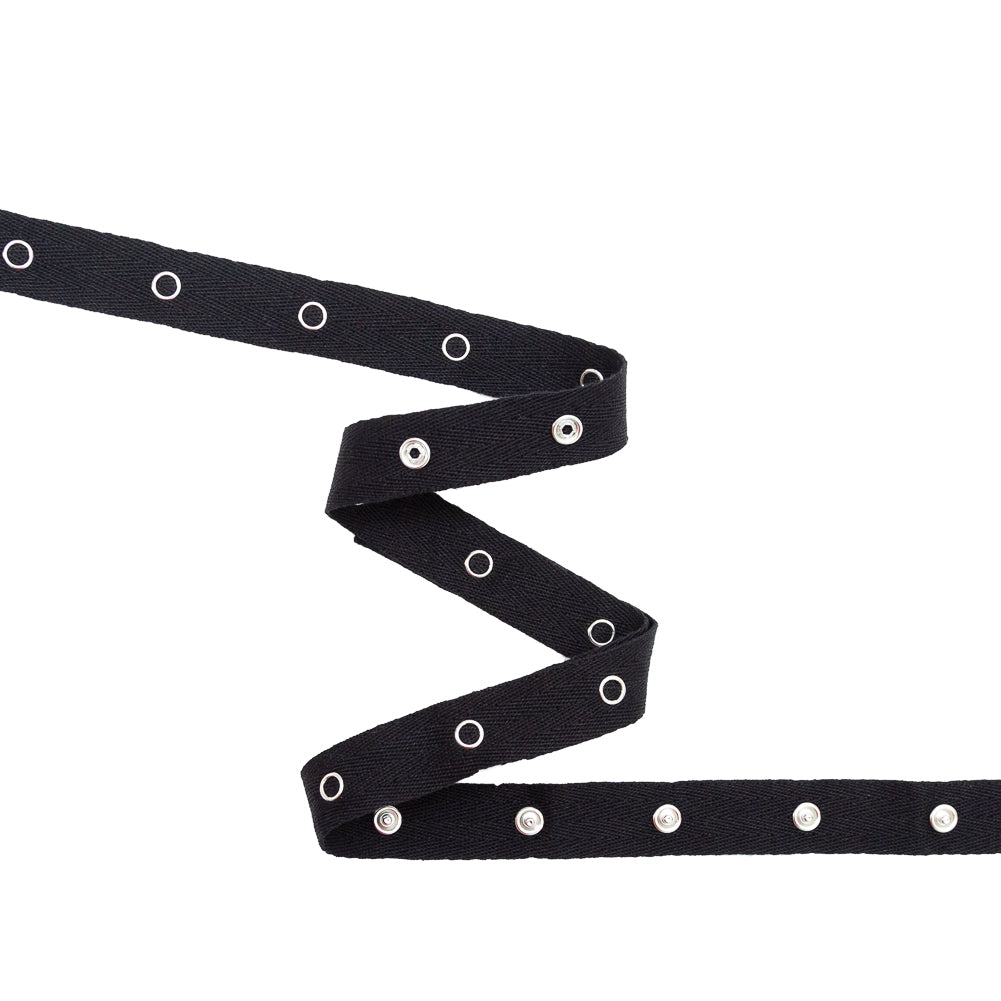 Dritz Black Twill Tape with Silver Snaps - 17.5" (44.5cm) Detail