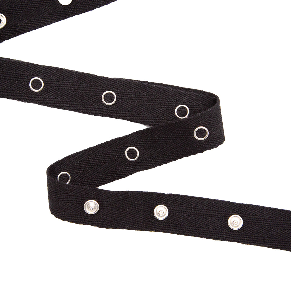 Dritz Black Twill Tape with Silver Snaps - 17.5" (44.5cm) Full