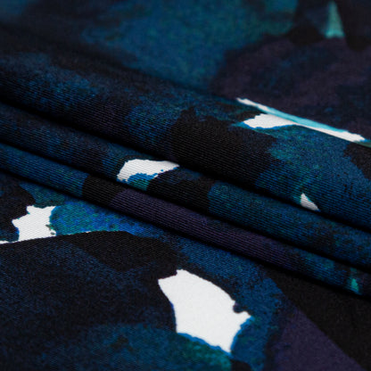 Shaded Spruce, Baleine Blue and White Abstract Printed Polyester Jersey Folded