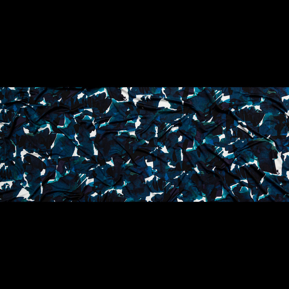Shaded Spruce, Baleine Blue and White Abstract Printed Polyester Jersey Full
