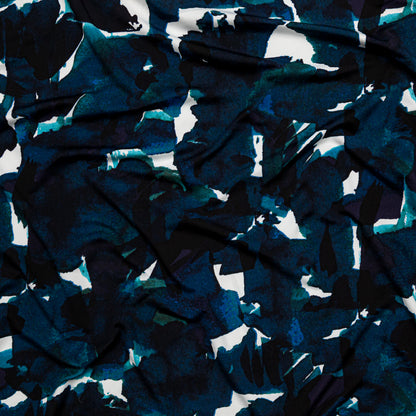 Shaded Spruce, Baleine Blue and White Abstract Printed Polyester Jersey