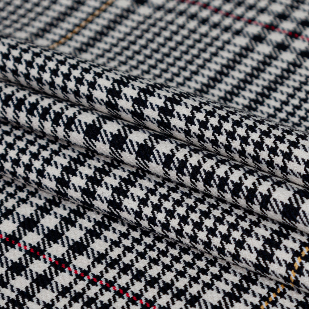 Black, Off-White, Yellow and Red Glen Plaid Cotton Twill Folded