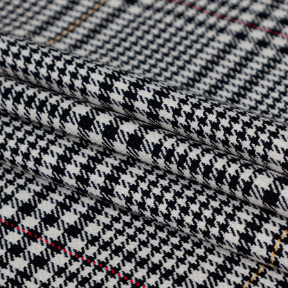 Black, Off-White, Yellow and Red Glen Plaid Cotton Twill Folded