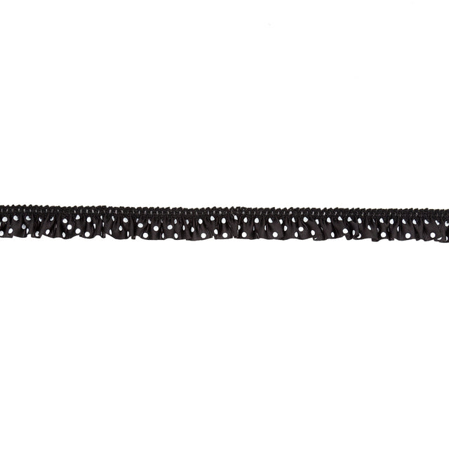 European Black and White Polka Dot Ruffled Stretch Grosgrain .875"