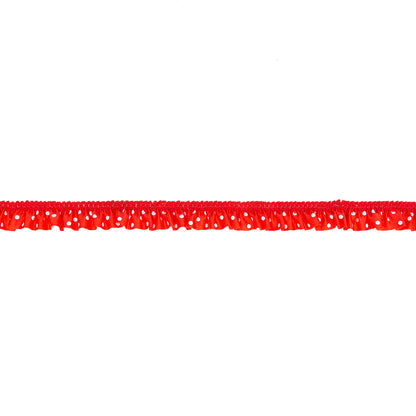 European Red and White Polka Dot Ruffled Stretch Grosgrain .875"