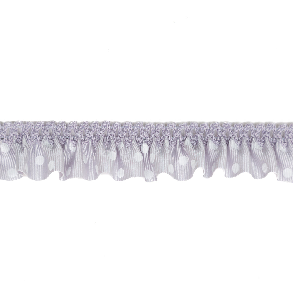 European Gray and White Polka Dot Ruffled Stretch Grosgrain .875" Detail