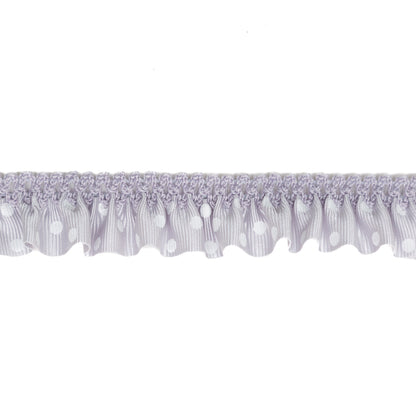 European Gray and White Polka Dot Ruffled Stretch Grosgrain .875" Detail