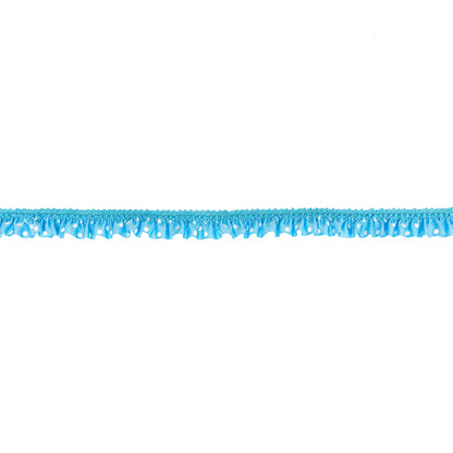 European Sky Blue and White Polka Dot Ruffled Stretch Grosgrain .875"