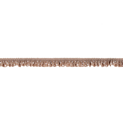 European Light Brown and White Polka Dot Ruffled Stretch Grosgrain .875"