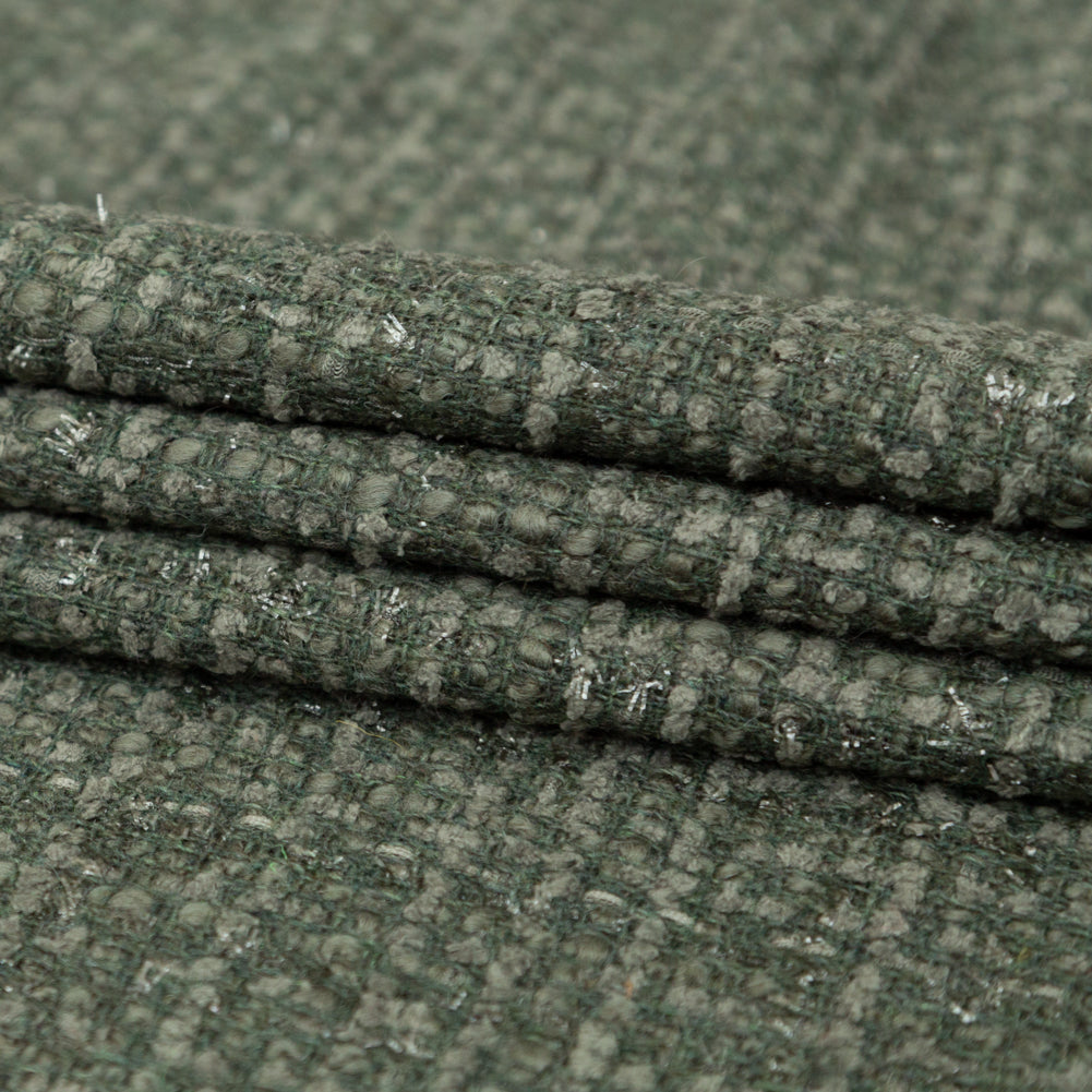 Metallic Olive Wool Tweed Folded