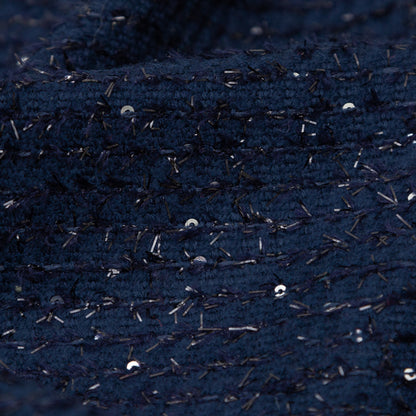 Metallic Navy Striped Tweed with Silver Sequins Detail