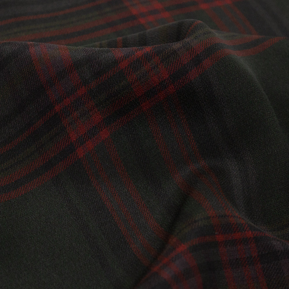 Ralph Lauren Green and Red Plaid Silk Crepe de Chine with Reverse Ermine Face Detail