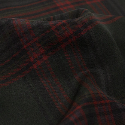 Ralph Lauren Green and Red Plaid Silk Crepe de Chine with Reverse Ermine Face Detail
