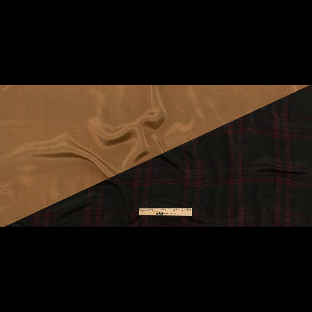 Ralph Lauren Green and Red Plaid Silk Crepe de Chine with Reverse Ermine Face Full