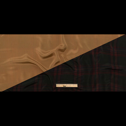 Ralph Lauren Green and Red Plaid Silk Crepe de Chine with Reverse Ermine Face Full