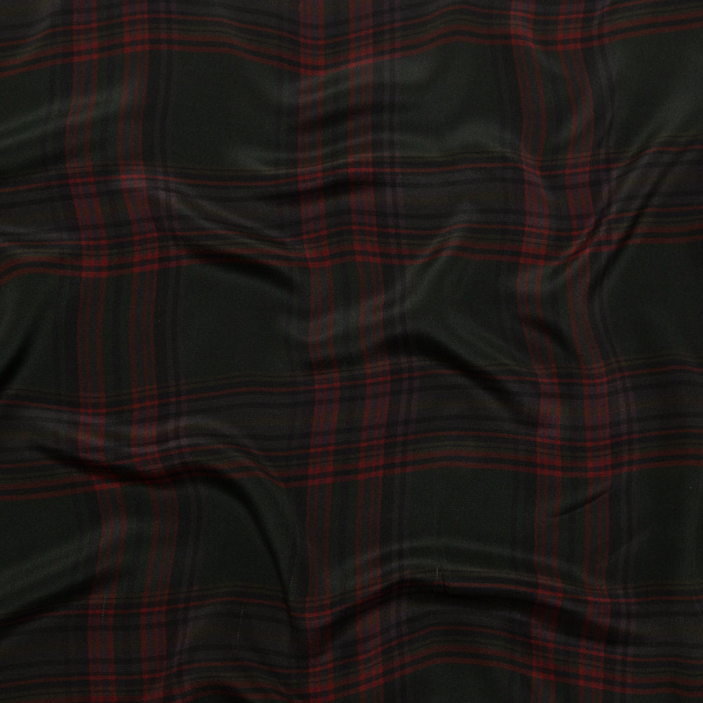 Ralph Lauren Green and Red Plaid Silk Crepe de Chine with Reverse Ermine Face