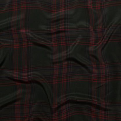 Ralph Lauren Green and Red Plaid Silk Crepe de Chine with Reverse Ermine Face