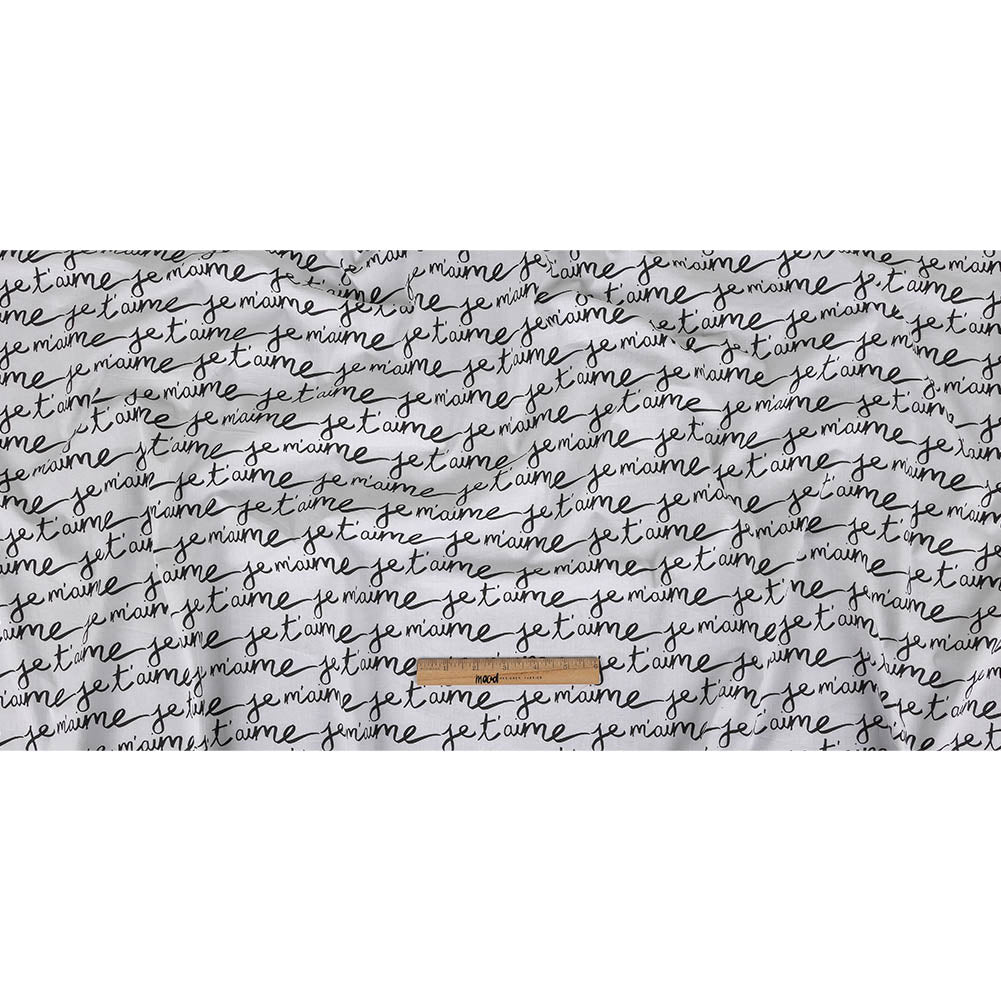 Milly Phantom and White Je T'aime Script Printed Stretch Cotton Poplin Folded
