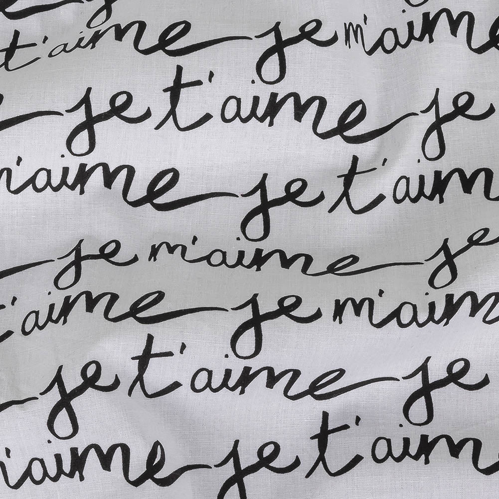 Milly Phantom and White Je T'aime Script Printed Stretch Cotton Poplin