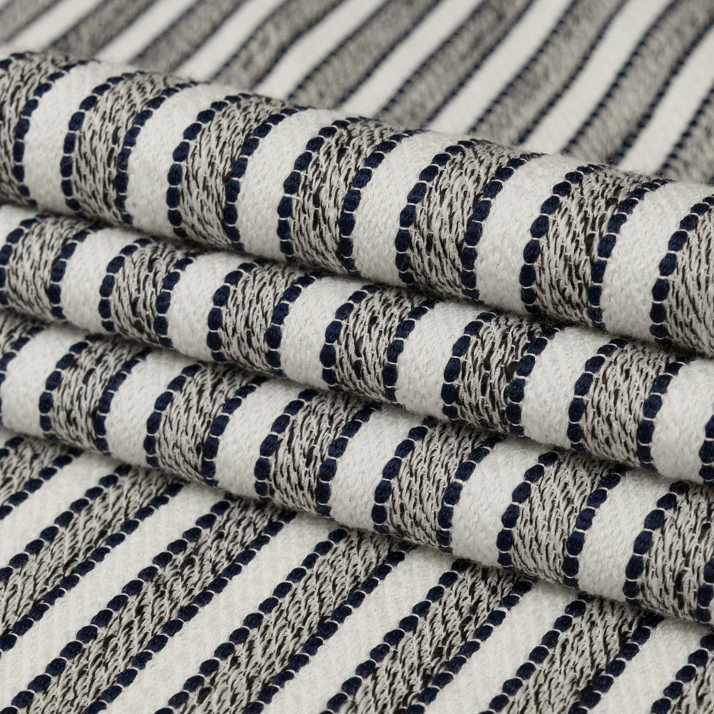 Coconut Milk and Peacoat Striped Cotton Tweed Folded