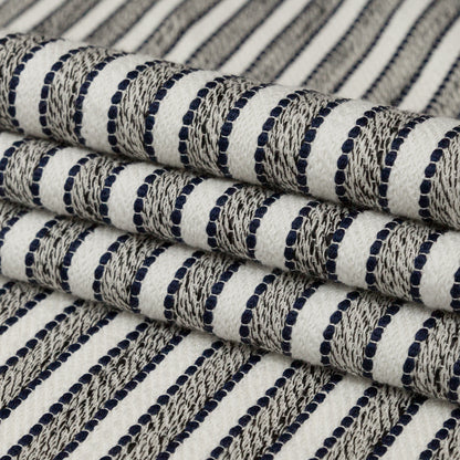 Coconut Milk and Peacoat Striped Cotton Tweed Folded
