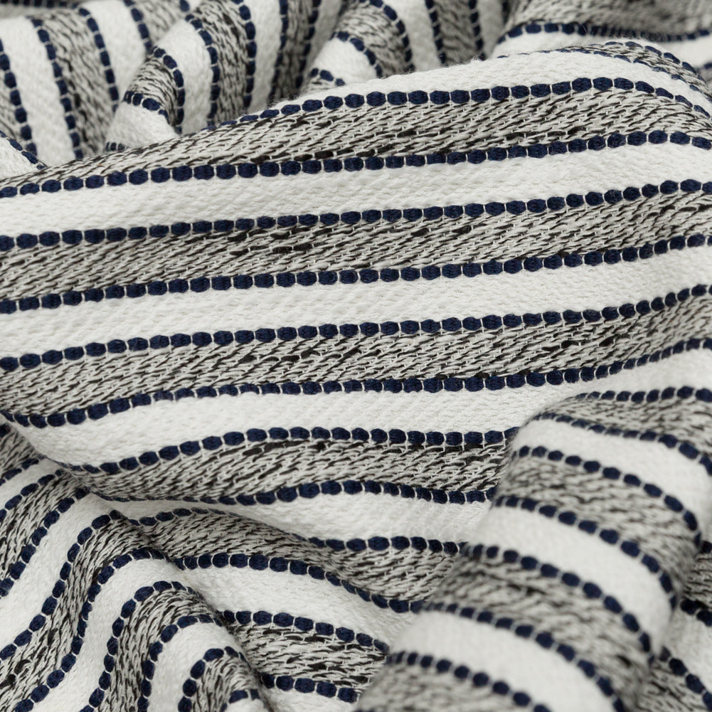 Coconut Milk and Peacoat Striped Cotton Tweed Detail