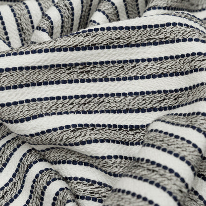 Coconut Milk and Peacoat Striped Cotton Tweed Detail