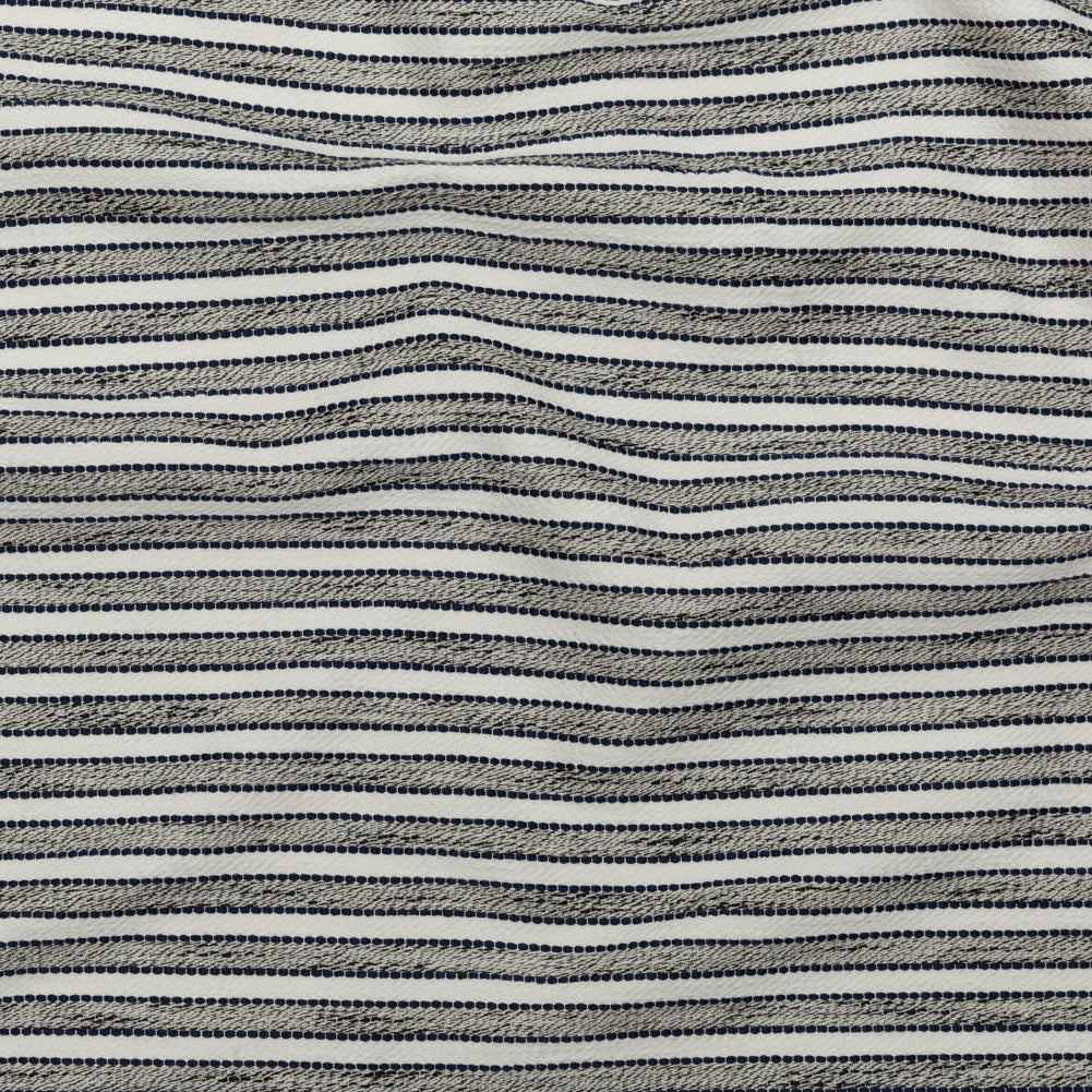 Coconut Milk and Peacoat Striped Cotton Tweed