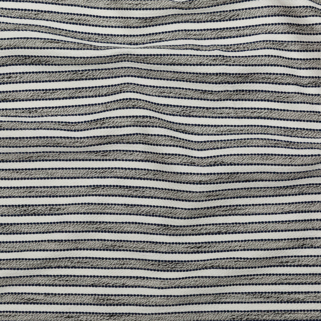 Coconut Milk and Peacoat Striped Cotton Tweed
