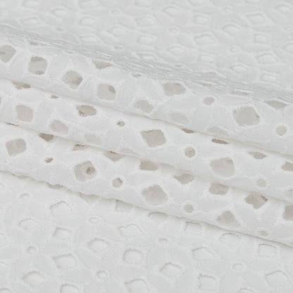Milly White Geometric Embroidered Cotton Eyelet Folded