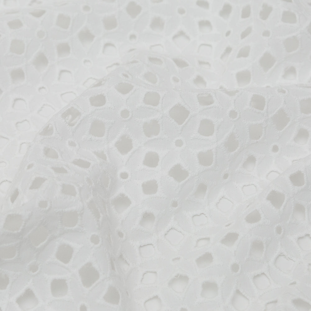 Milly White Geometric Embroidered Cotton Eyelet Detail
