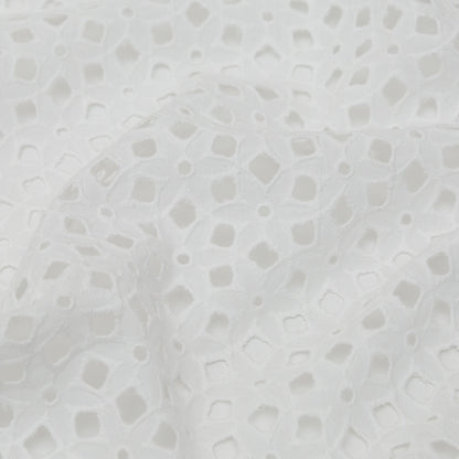 Milly White Geometric Embroidered Cotton Eyelet Detail