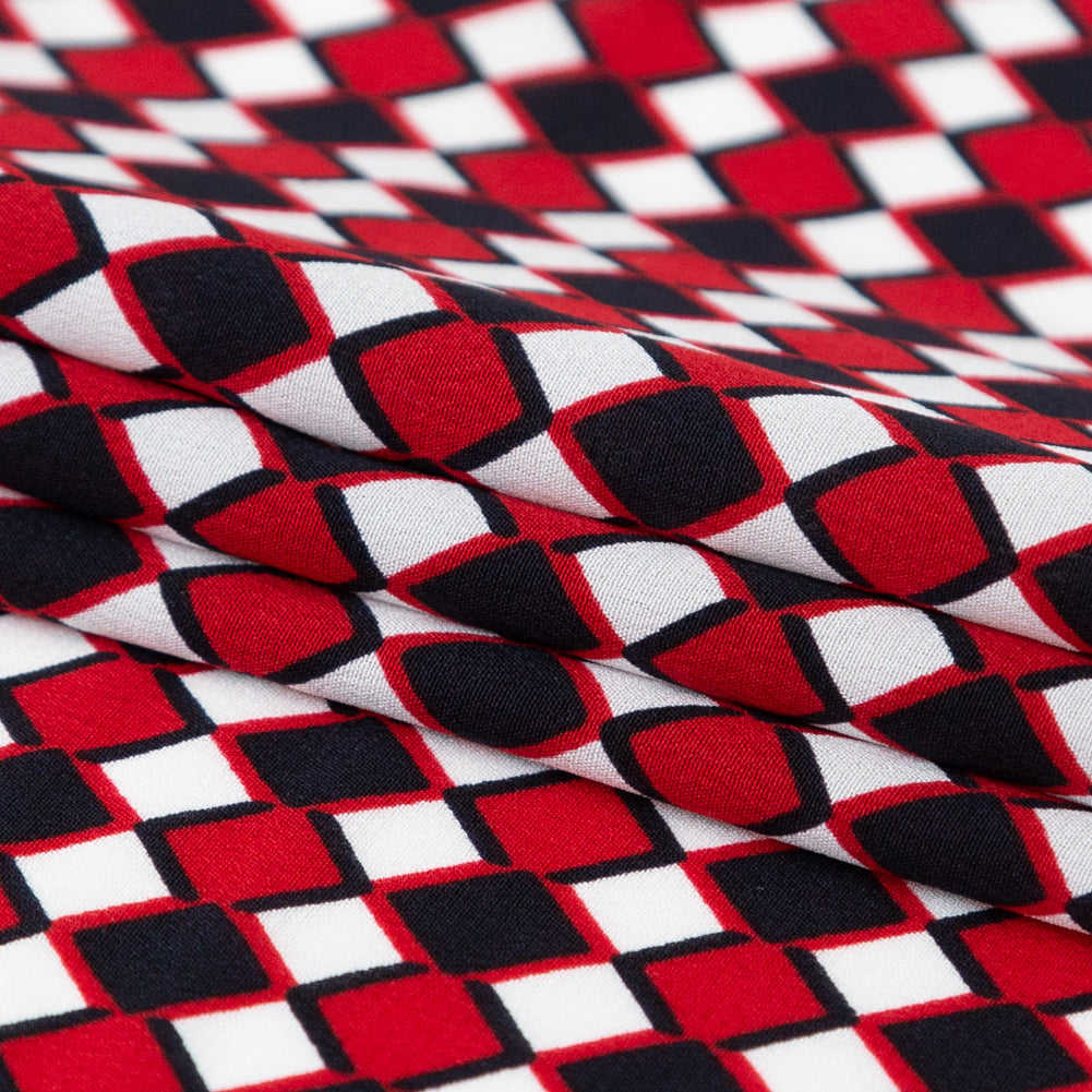 Red, Black and White Diamonds Silk Crepe de Chine Folded