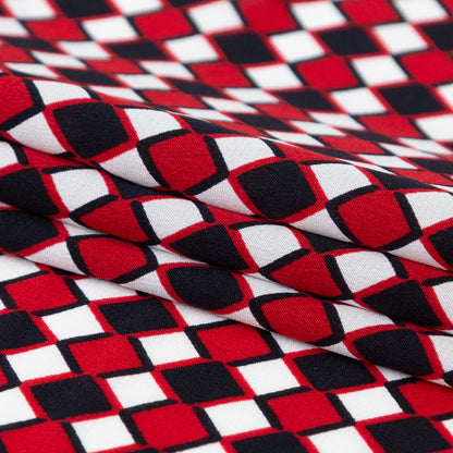 Red, Black and White Diamonds Silk Crepe de Chine Folded
