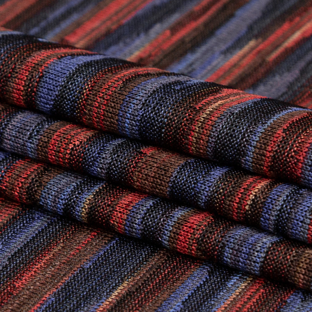 Deep Well and Chili Oil Tactile Striped Polyester Knit Folded