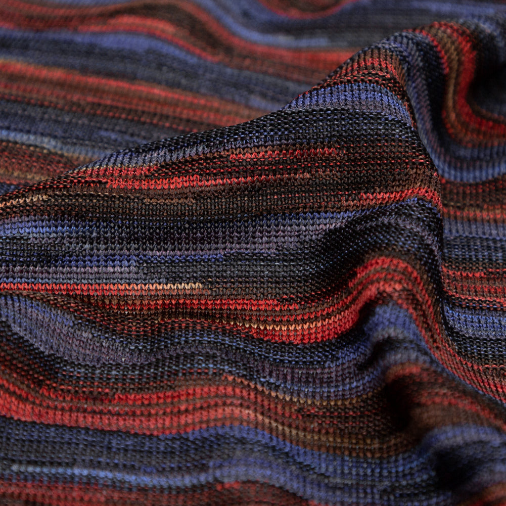 Deep Well and Chili Oil Tactile Striped Polyester Knit Detail