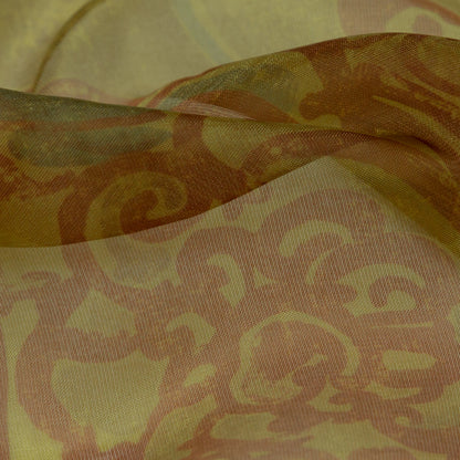 Rich Metallic Gold and Merlot Scroll Printed Organza Lame Detail